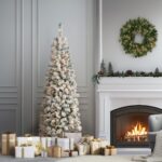 6 ft. Pre-Lit Acacia Pencil Slim Flocked Tree with Clear Lights, Plug-In - Image 2