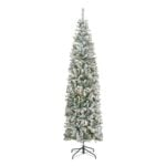 7.5 ft. Pre-Lit Acacia Pencil Slim Flocked Tree with Clear Lights, Plug-In