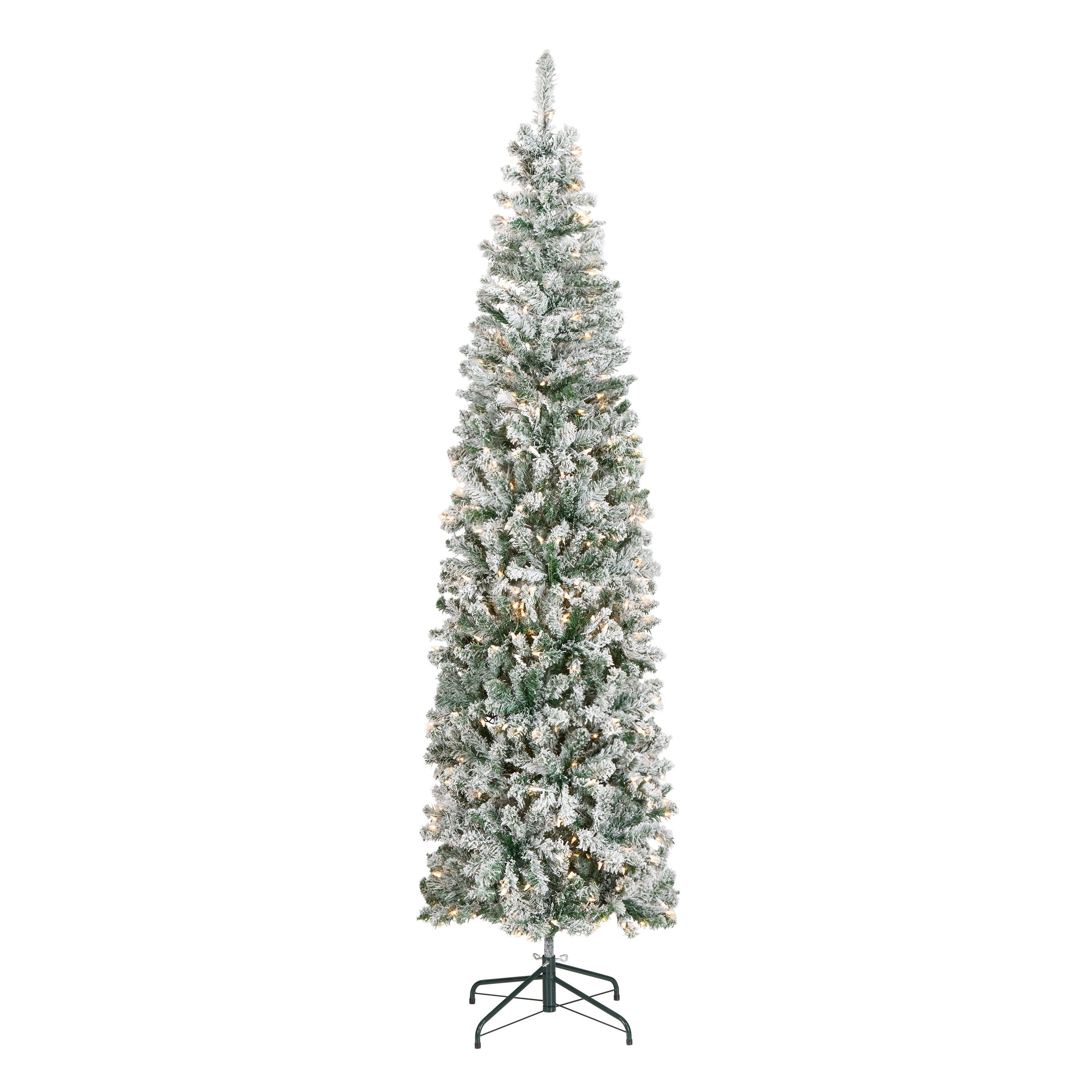 AC100-304-75F.jpg 7.5 ft. Pre-Lit Acacia Pencil Slim Flocked Tree with Clear Lights, Plug-In - Image 1