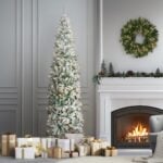 7.5 ft. Pre-Lit Acacia Pencil Slim Flocked Tree with Clear Lights, Plug-In - Image 2