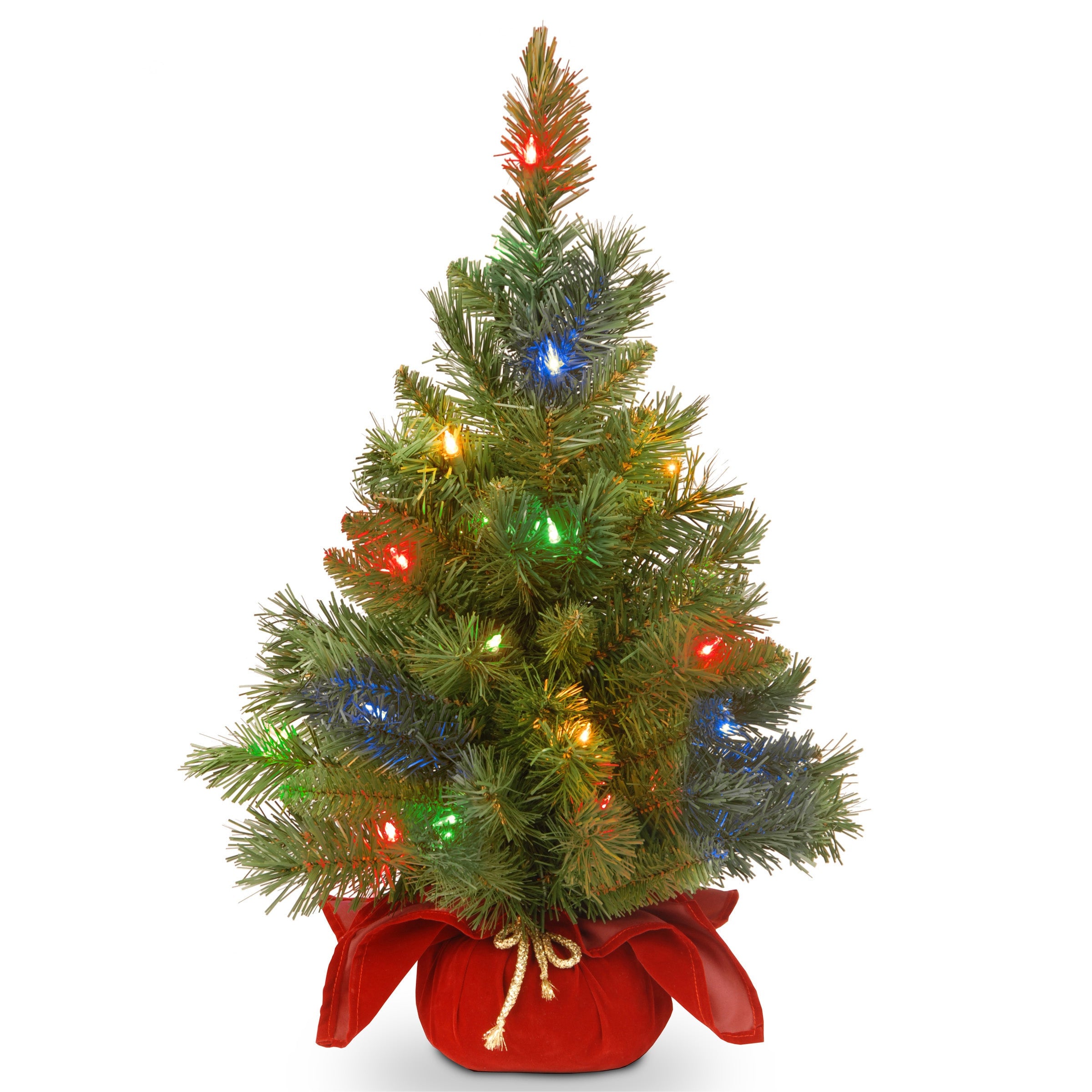 MJ3-24BGRLO-B1.jpg 2 ft. Pre-Lit Majestic Fir Tree with Multicolor LED Lights, Red Base - Image 1