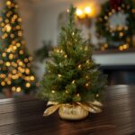 2 ft. Pre-Lit Majestic Fir Tree with Clear Lights, Gold Base, Plug-In - Image 2