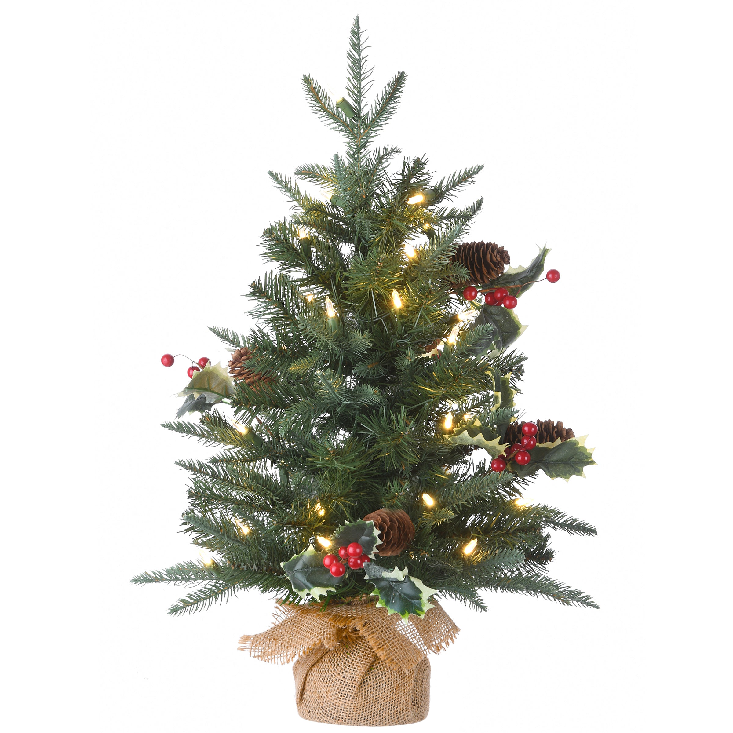 PEHP64-306L-20.jpg 2 ft. Pre-Lit Happy Hill Pine Tree with LED Lights, Plug-In - Image 1