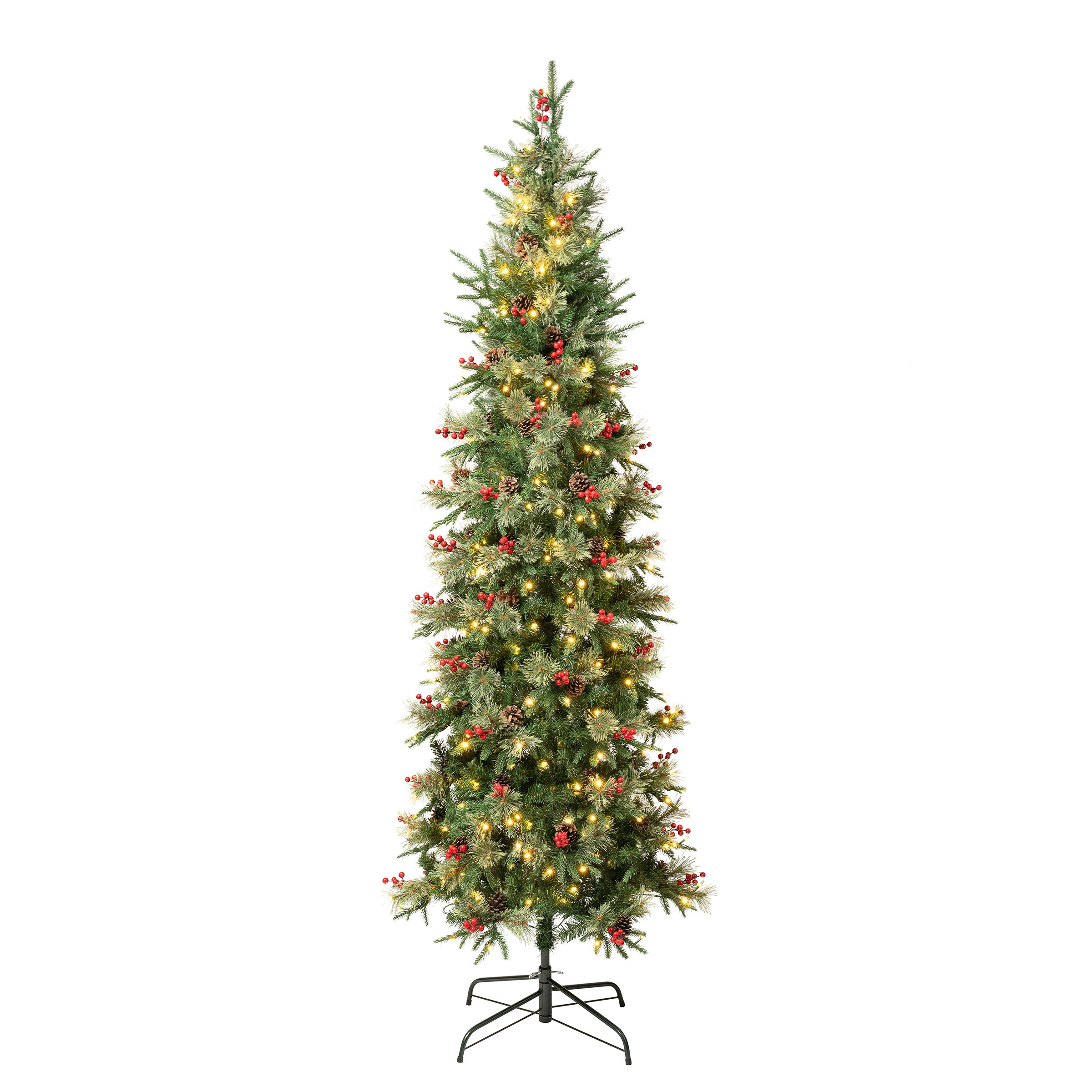 VIR8-304L-75.jpg 7.5 ft. Pre-Lit Virginia Pine Mixed Slim Tree with Warm White LED Lights, Plug-In - Image 1